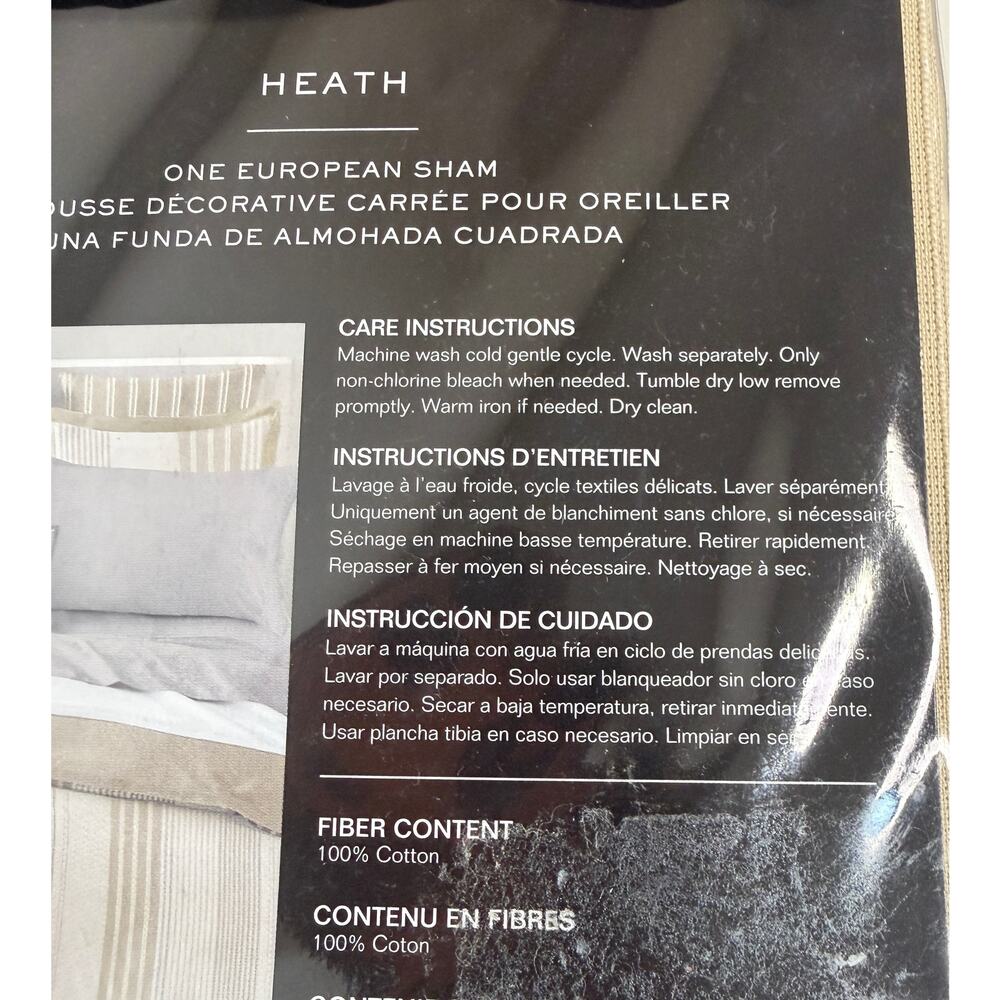Lauren Ralph Lauren Heath European Sham 26 x 26 Tan Cream Stripe Cotton New - Picture 5 of 6